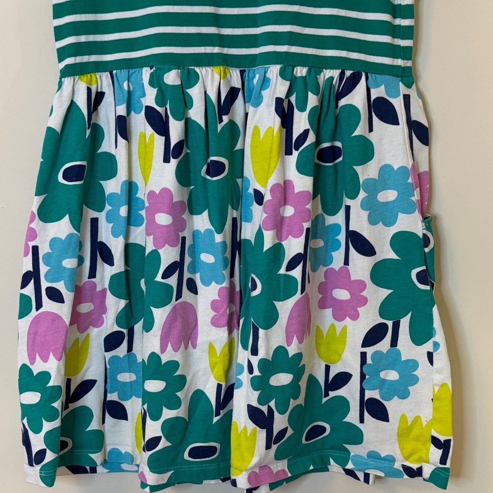 Mini Boden Girls Floral Dress 7-8 Green Stripe Garden Print Cottagecore Spring - Picture 5 of 13